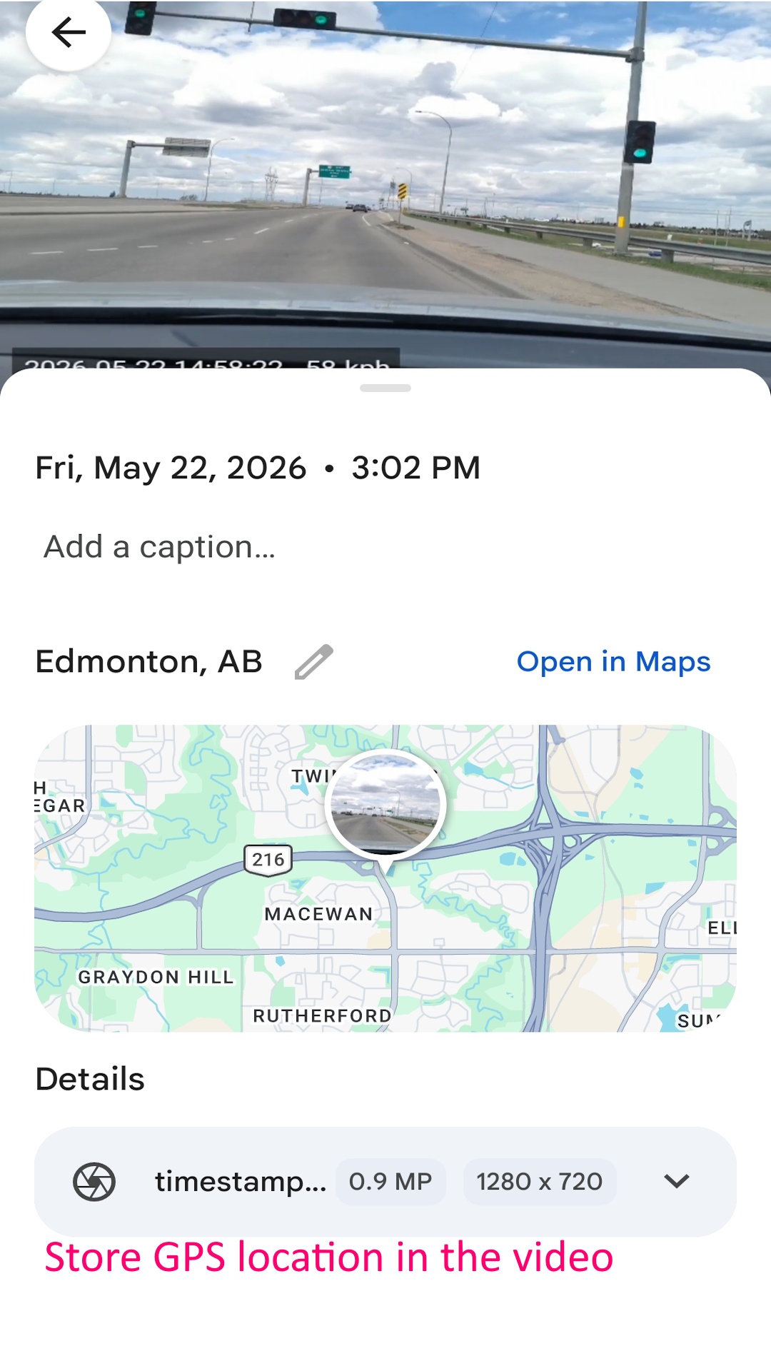Recorded video with GPS location